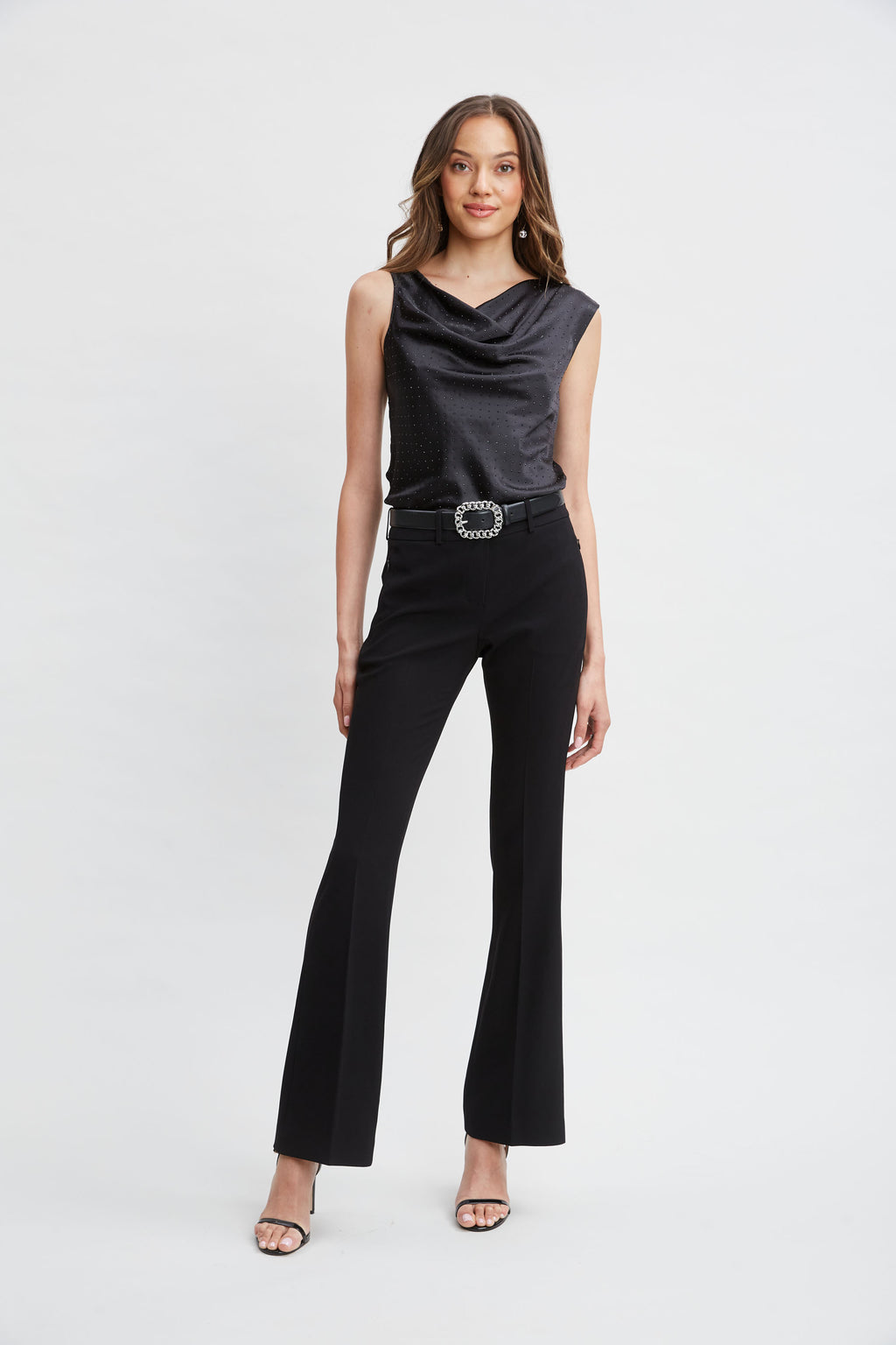 Women Satin Crystal Cowl Top Black-Black | Elie Tahari