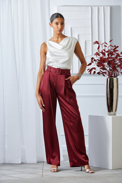Women Satin Crystal Cowl Top  | Elie Tahari