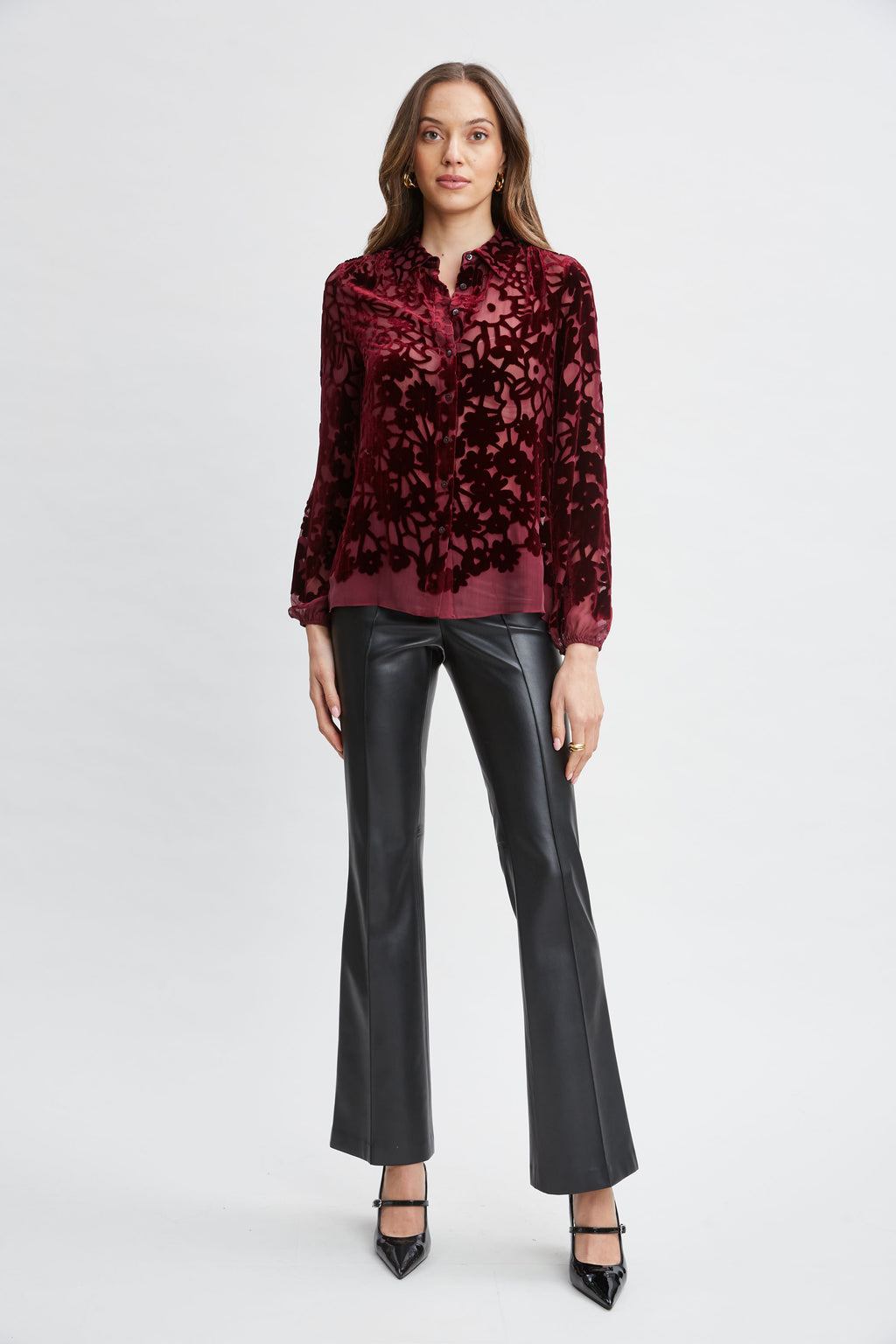 Women Stencil Burnout Velvet Shirt  | Elie Tahari