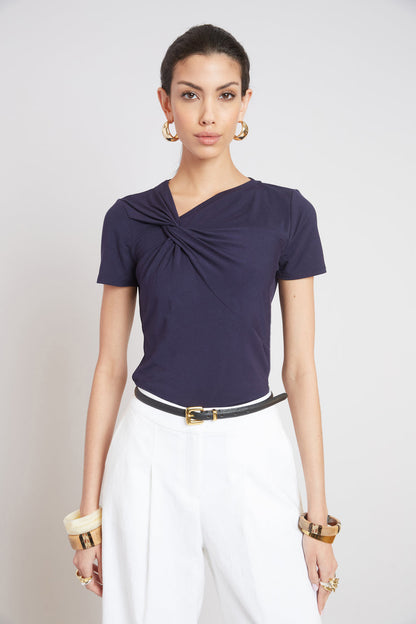 Women Asymmetric Knot T-Shirt  | Elie Tahari