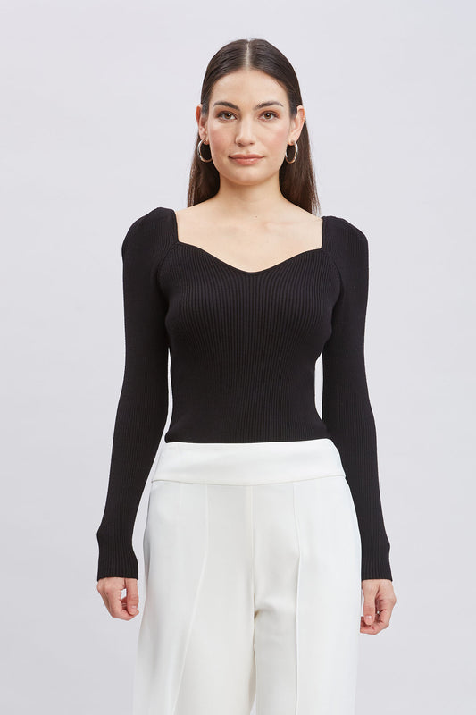 Women Contour Neck Rib Sweater  | Elie Tahari