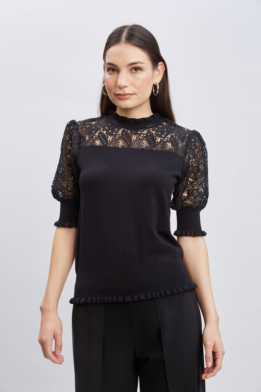 Women Crochet Sleeve Sweater Noir | Elie Tahari
