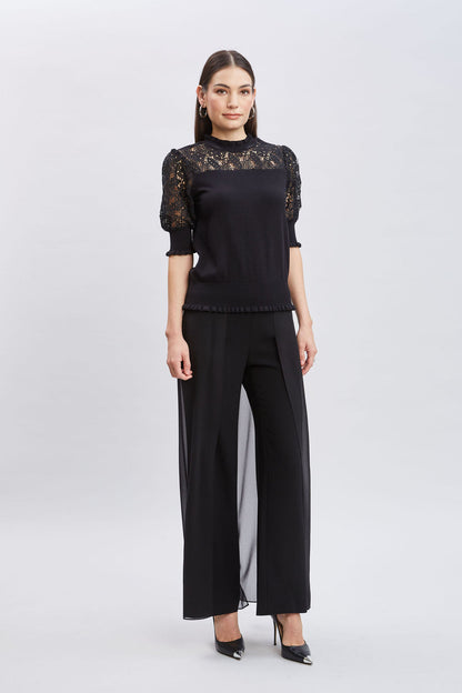 Women Crochet Sleeve Sweater Noir | Elie Tahari