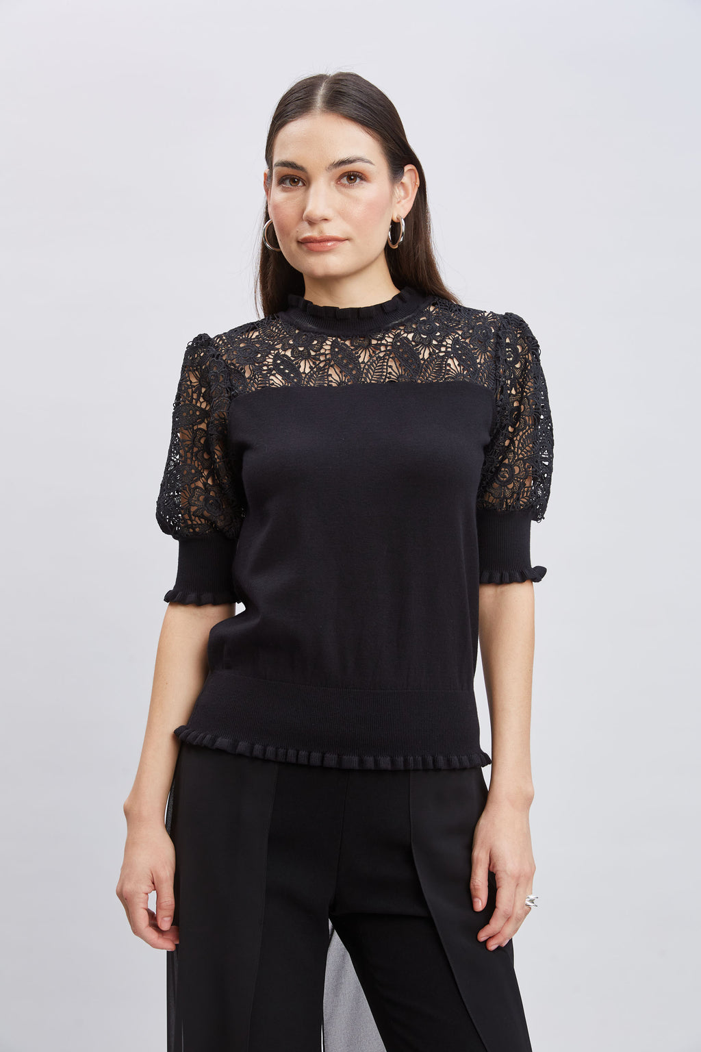 Women Crochet Sleeve Sweater Noir | Elie Tahari