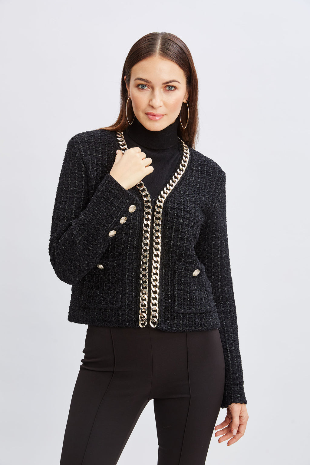 Women Chain Trim Metallic Cardigan  | Elie Tahari