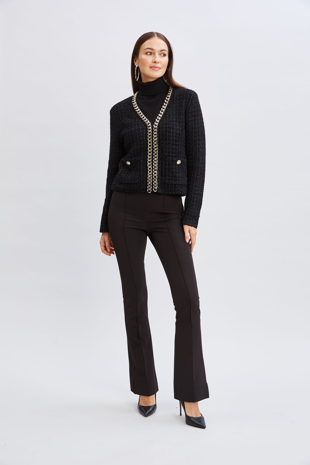 Women Chain Trim Metallic Cardigan  | Elie Tahari