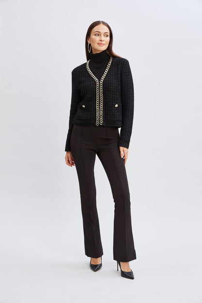 Women Chain Trim Metallic Cardigan  | Elie Tahari