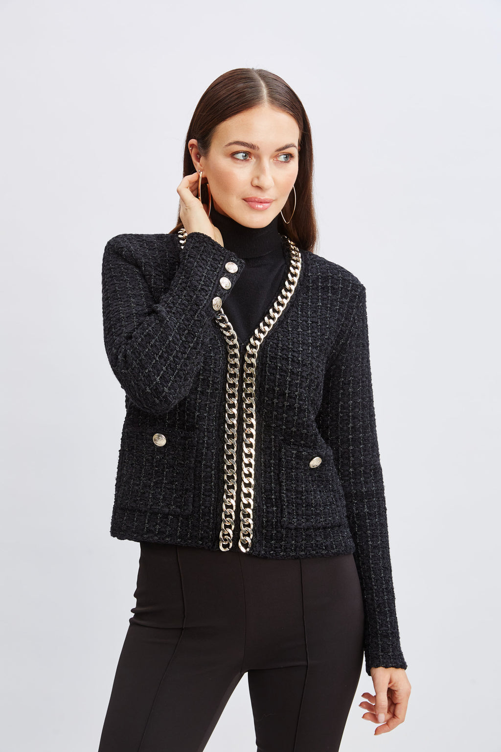 Women Chain Trim Metallic Cardigan  | Elie Tahari