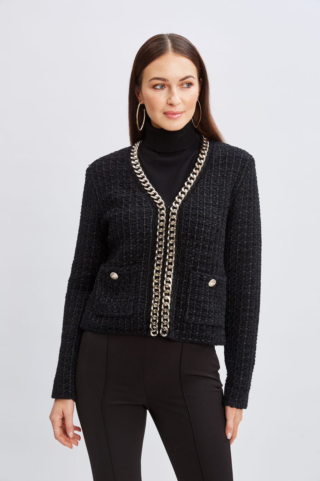 Women Chain Trim Metallic Cardigan  | Elie Tahari