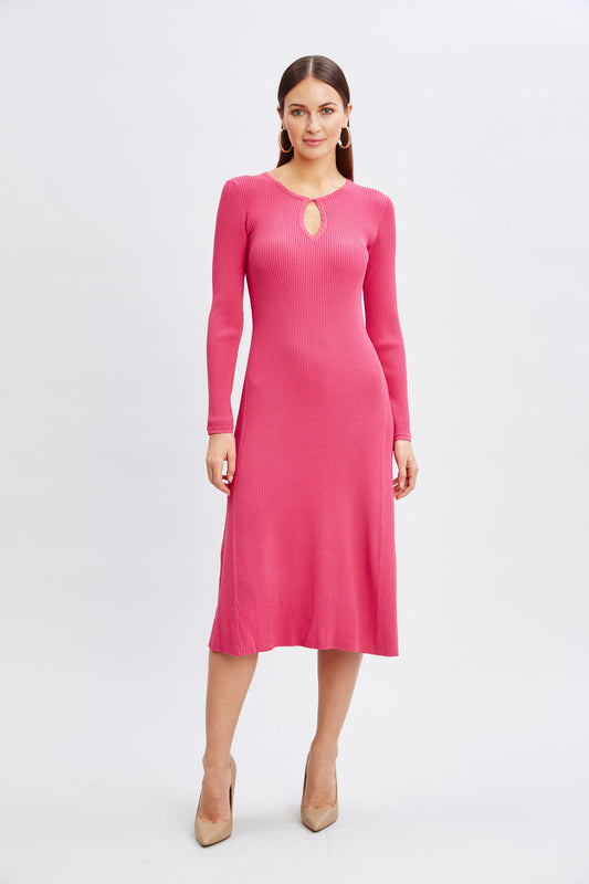 Women Scallop Keyhole Sweater Dress Haute Pink | Elie Tahari