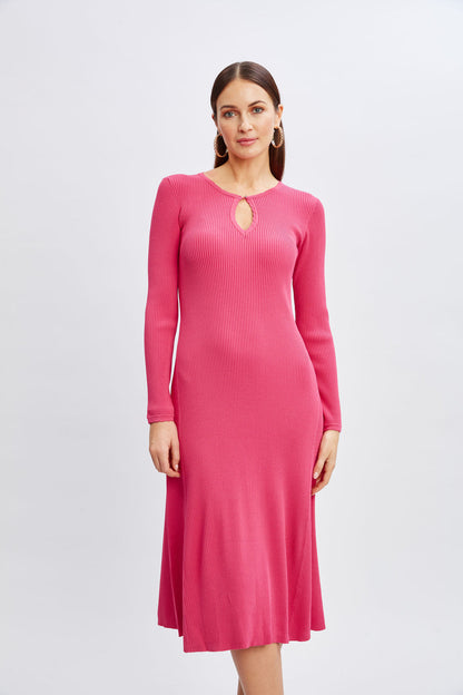 Women Scallop Keyhole Sweater Dress Haute Pink | Elie Tahari