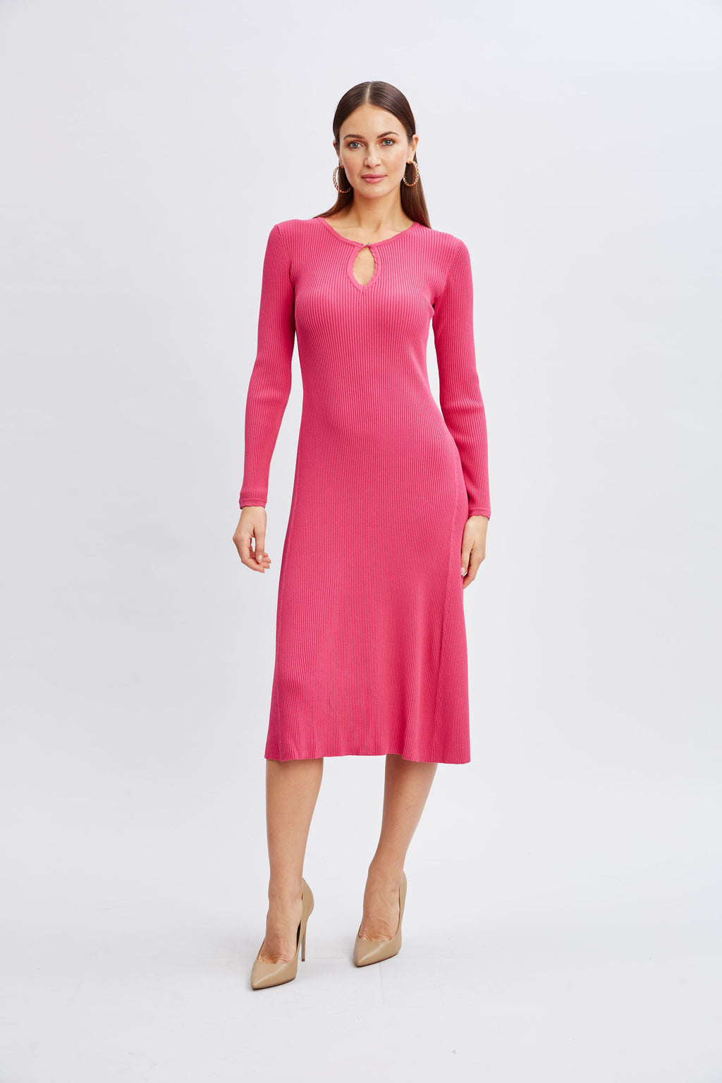 Women Scallop Keyhole Sweater Dress Haute Pink | Elie Tahari