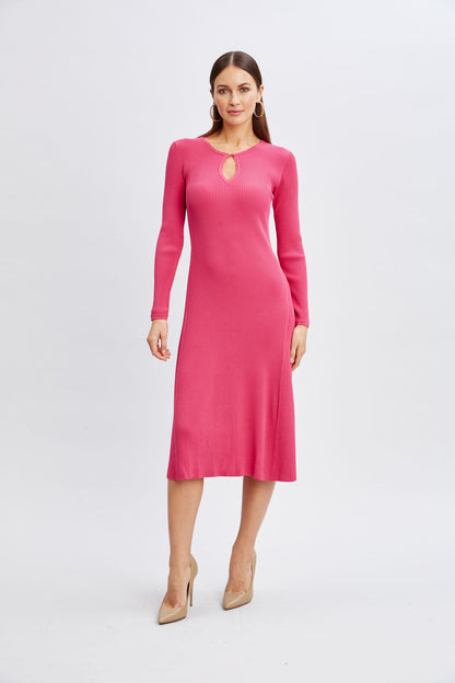 Women Scallop Keyhole Sweater Dress Haute Pink | Elie Tahari