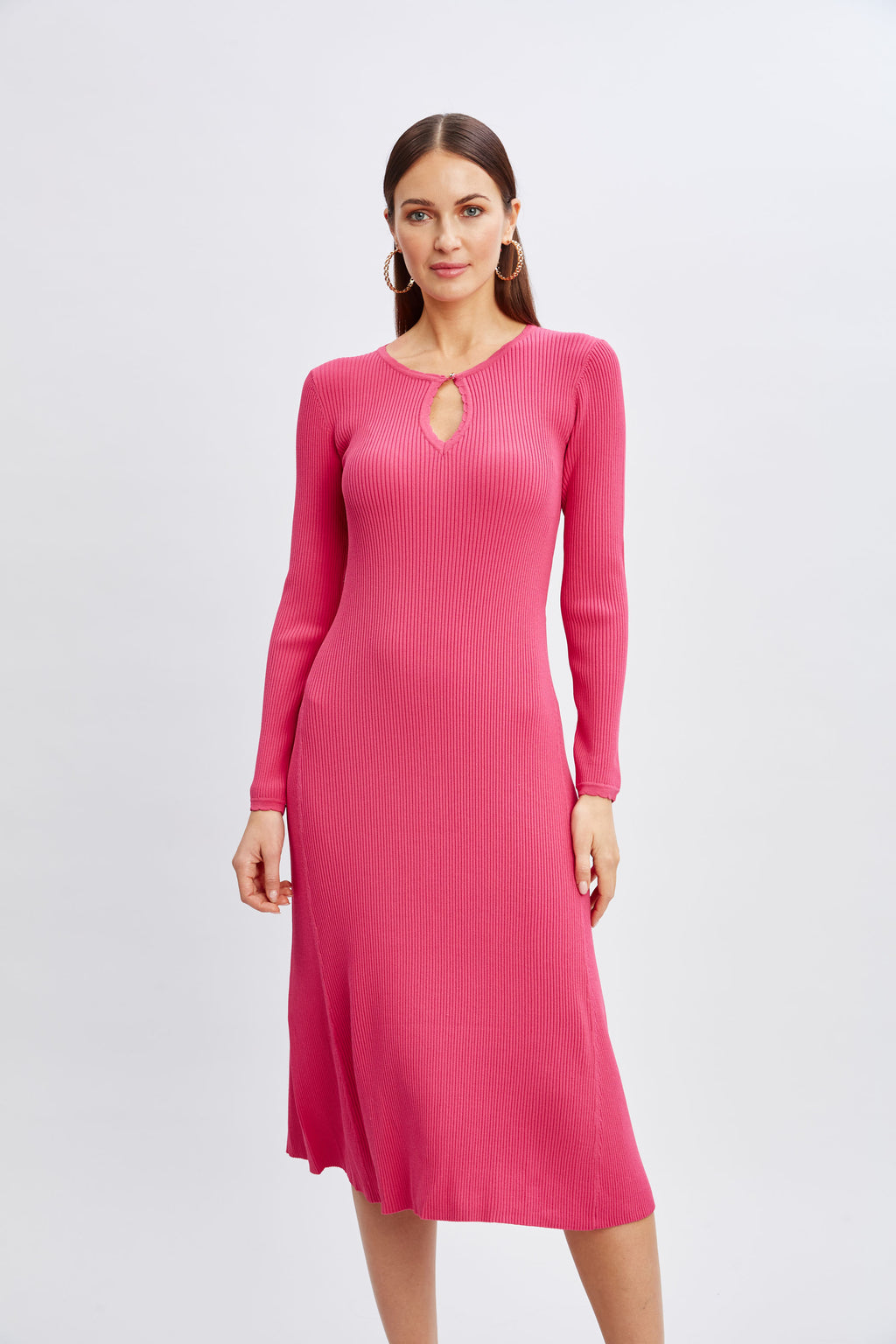 Women Scallop Keyhole Sweater Dress Haute Pink | Elie Tahari