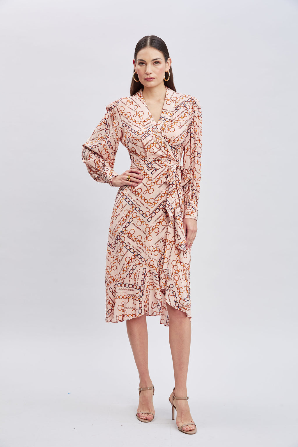 Women Chain Wrap Dress Gilded Chain Print | Elie Tahari