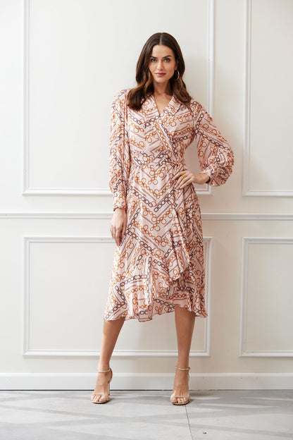 Women Chain Wrap Dress Gilded Chain Print | Elie Tahari