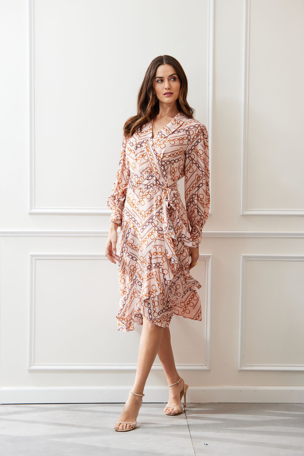 Women Chain Wrap Dress Gilded Chain Print | Elie Tahari