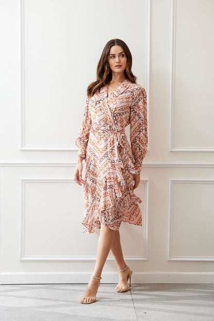 Women Chain Wrap Dress Gilded Chain Print | Elie Tahari