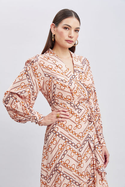 Women Chain Wrap Dress Gilded Chain Print | Elie Tahari