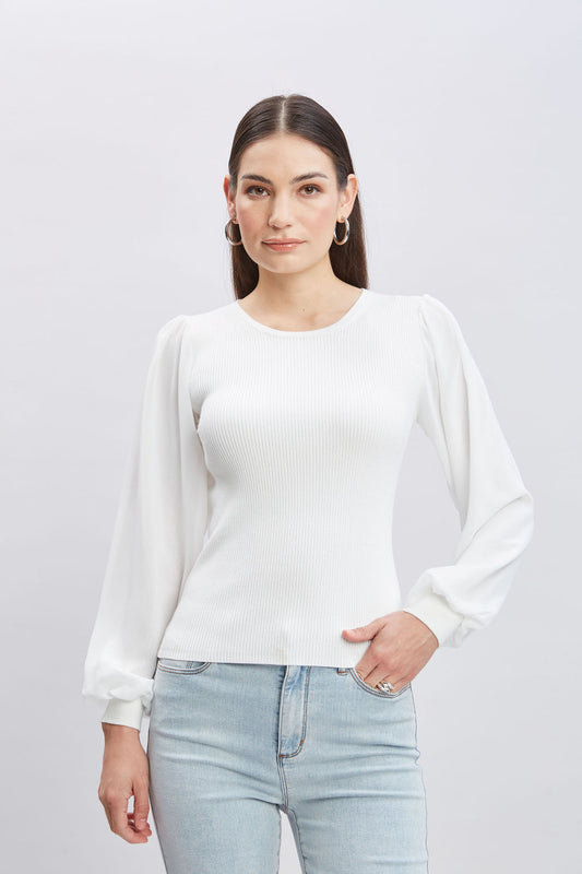 Women Chiffon Sleeve Rib Sweater  | Elie Tahari