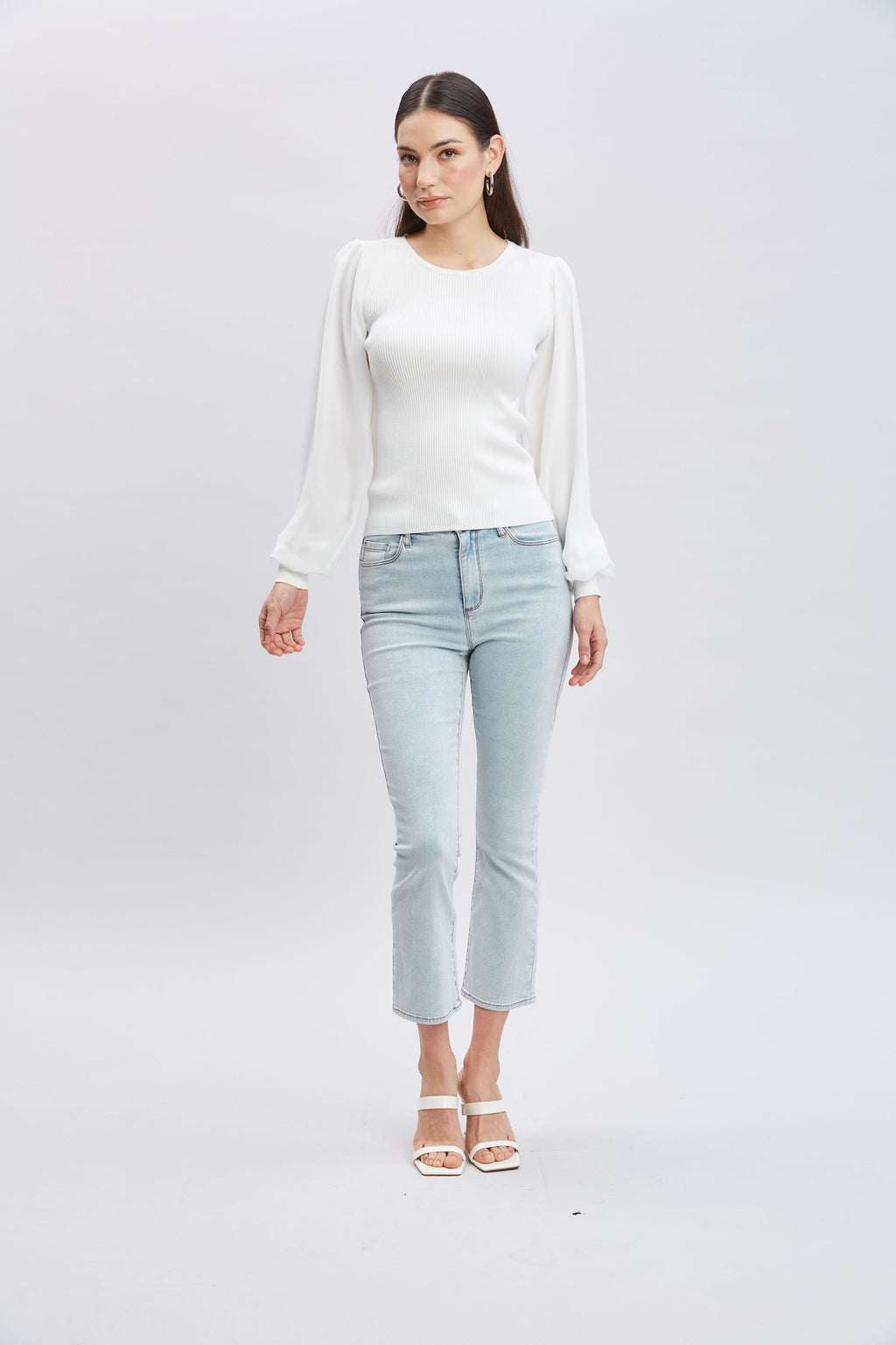 Women Chiffon Sleeve Rib Sweater  | Elie Tahari