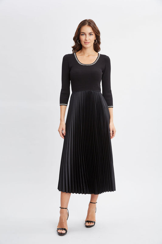 Women Contrast Trim Pleated Dress Noir | Elie Tahari