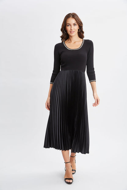 Women Contrast Trim Pleated Dress Noir | Elie Tahari