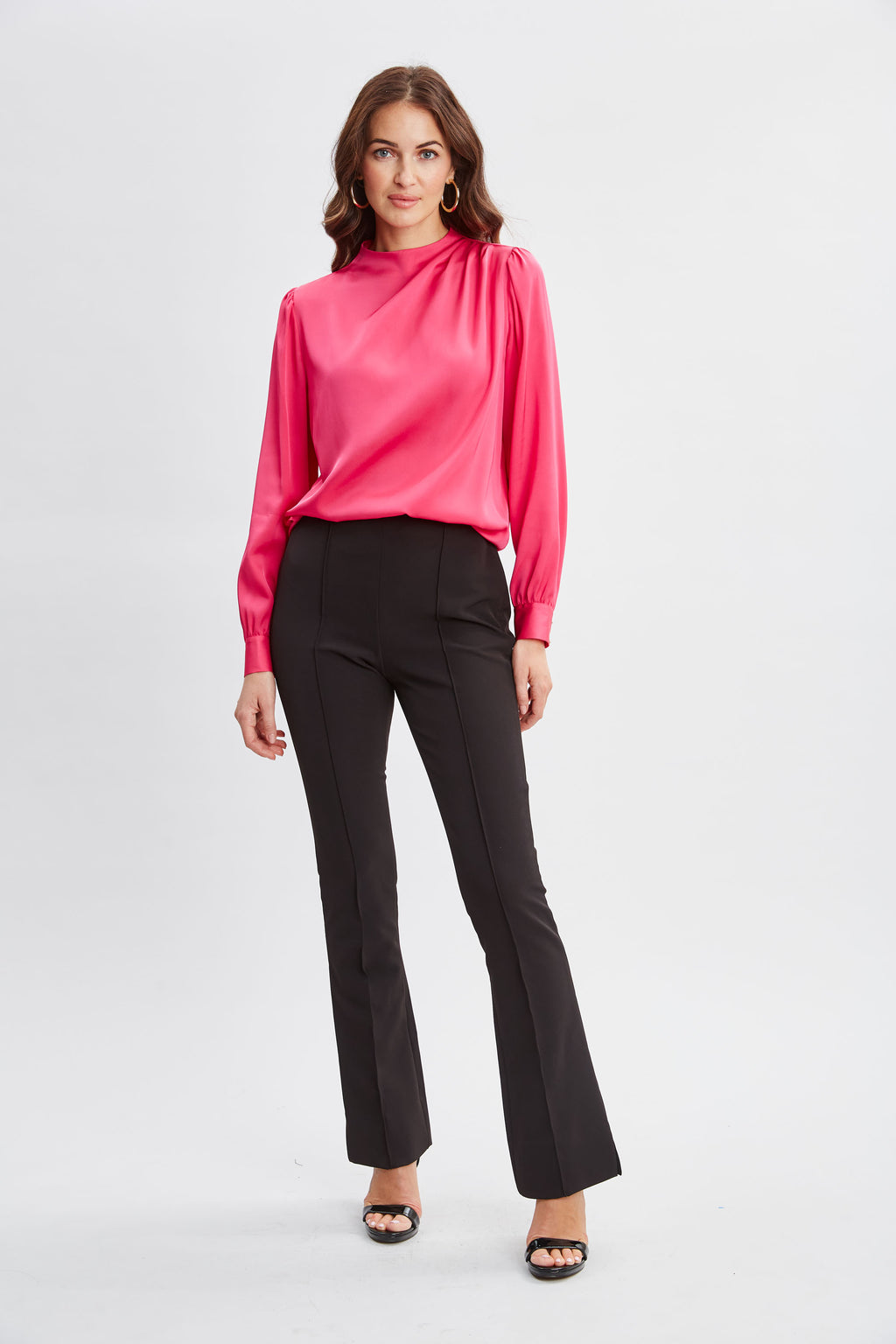 Women Silk Pleated Draped Neck Shirt  | Elie Tahari
