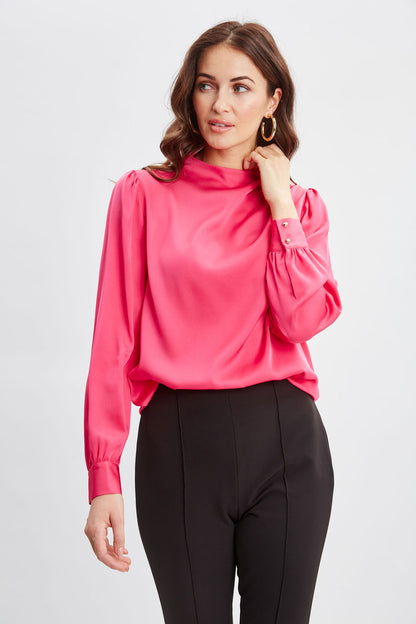 Women Silk Pleated Draped Neck Shirt  | Elie Tahari