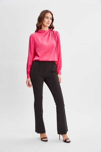 Women Silk Pleated Draped Neck Shirt  | Elie Tahari