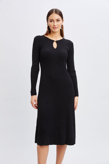 Women Scallop Keyhole Sweater Dress Noir | Elie Tahari