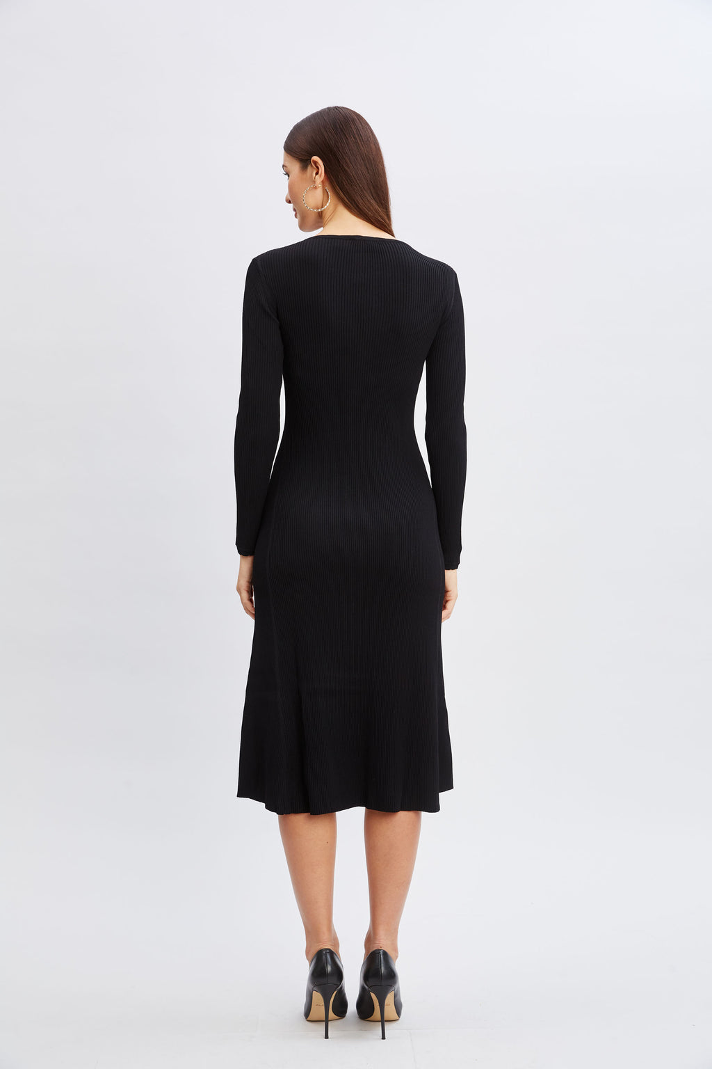 Women Scallop Keyhole Sweater Dress Noir | Elie Tahari