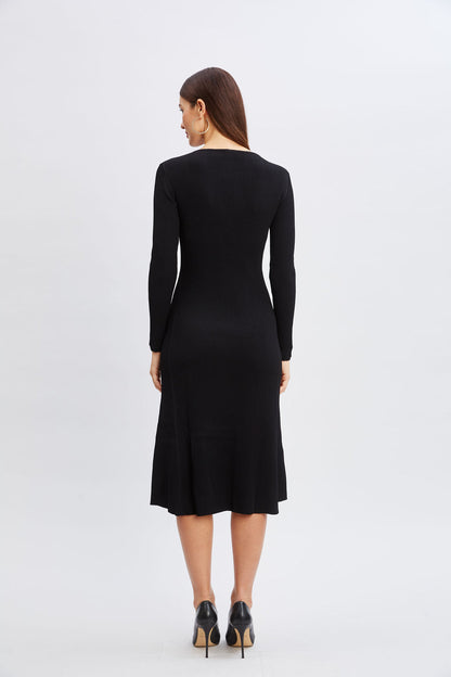 Women Scallop Keyhole Sweater Dress Noir | Elie Tahari
