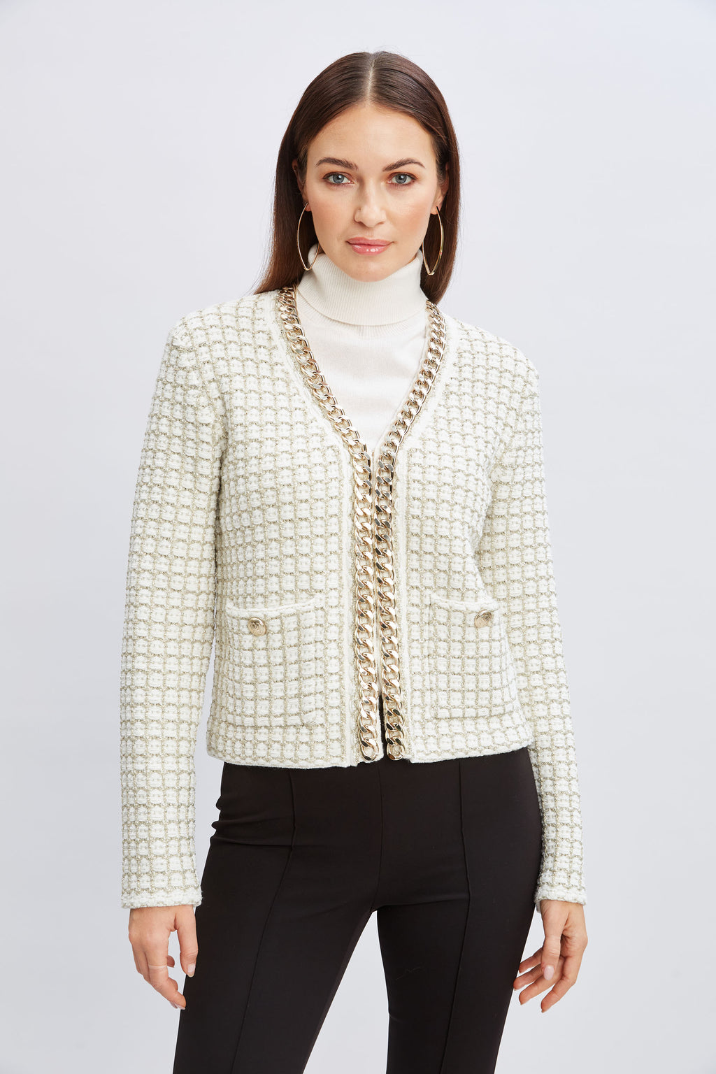 Women Chain Trim Metallic Cardigan  | Elie Tahari