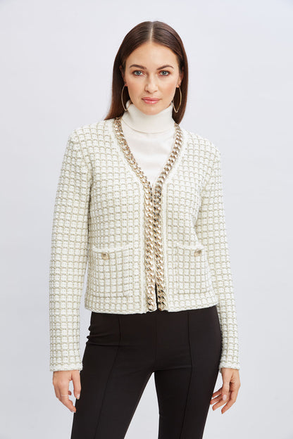 Women Chain Trim Metallic Cardigan  | Elie Tahari