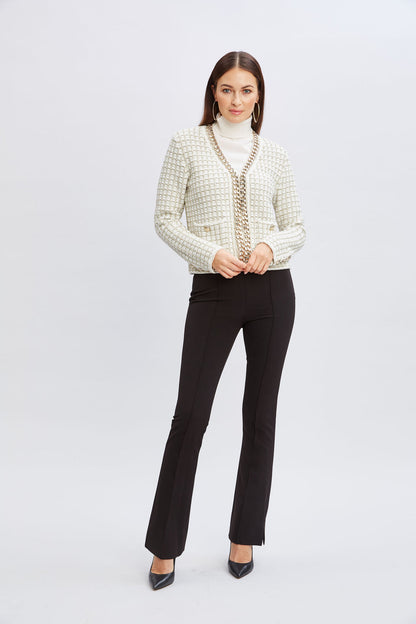 Women Chain Trim Metallic Cardigan  | Elie Tahari