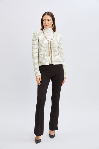 Women Chain Trim Metallic Cardigan  | Elie Tahari