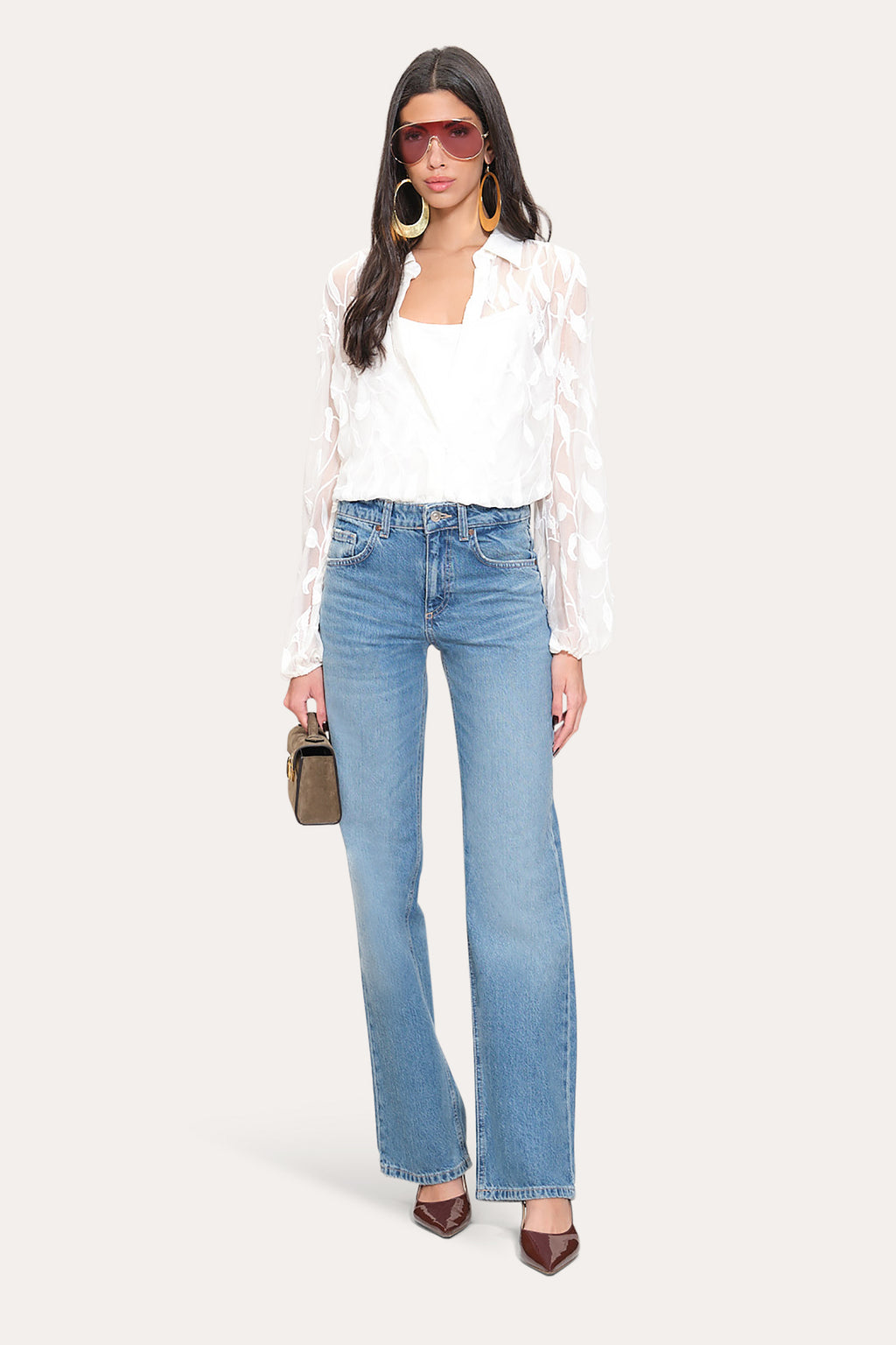 Women Embroidered Chiffon Shirt Pearl | Elie Tahari