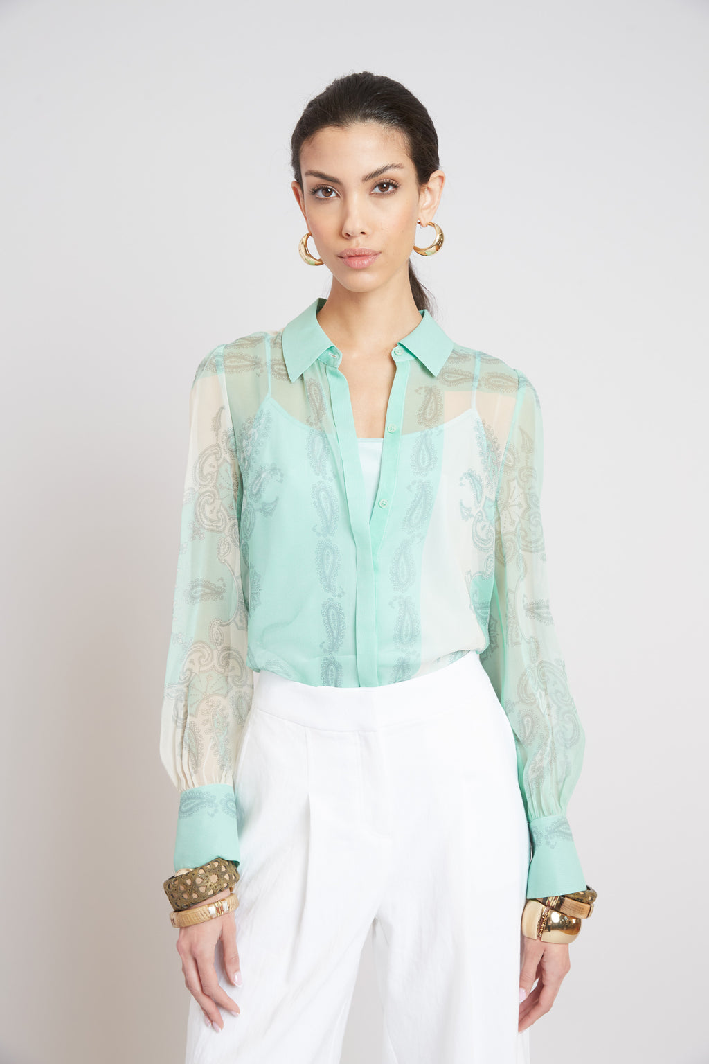 Women Silk Scarf Print Shirt  | Elie Tahari