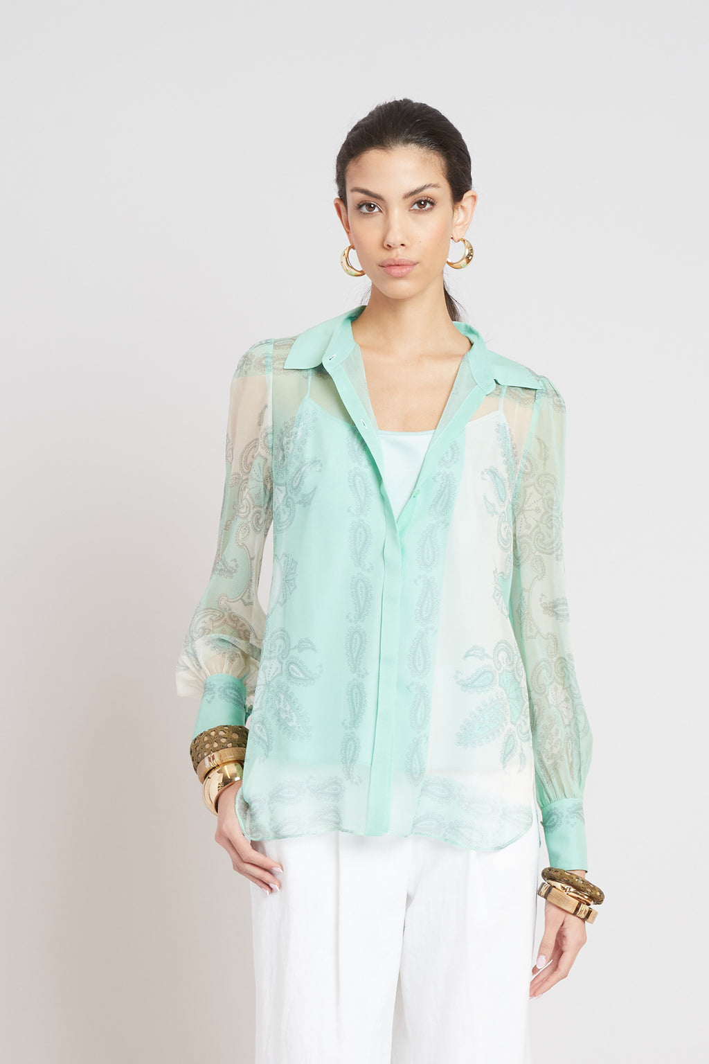 Women Silk Scarf Print Shirt  | Elie Tahari