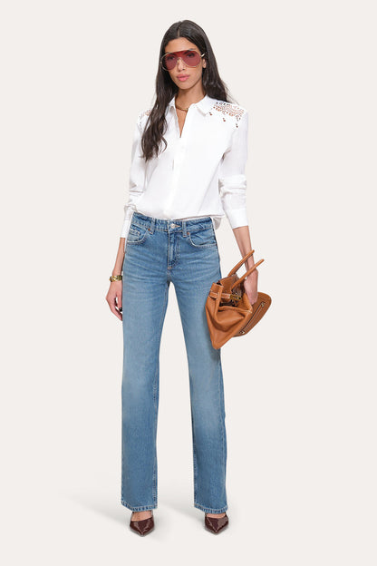 Women Embroidered Cotton Shirt White | Elie Tahari