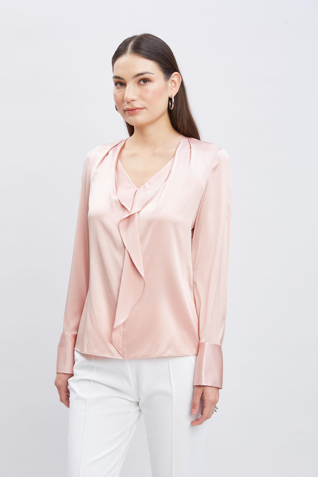 Women Silk Satin Ruffle Contour Shirt Pink Lemonade | Elie Tahari