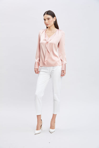 Women Silk Satin Ruffle Contour Shirt Pink Lemonade | Elie Tahari