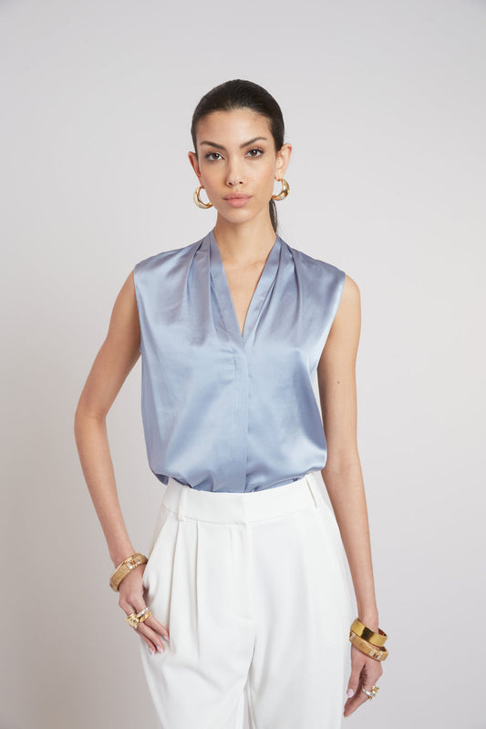 Women Sleeveless Silk Button Down Shirt  | Elie Tahari
