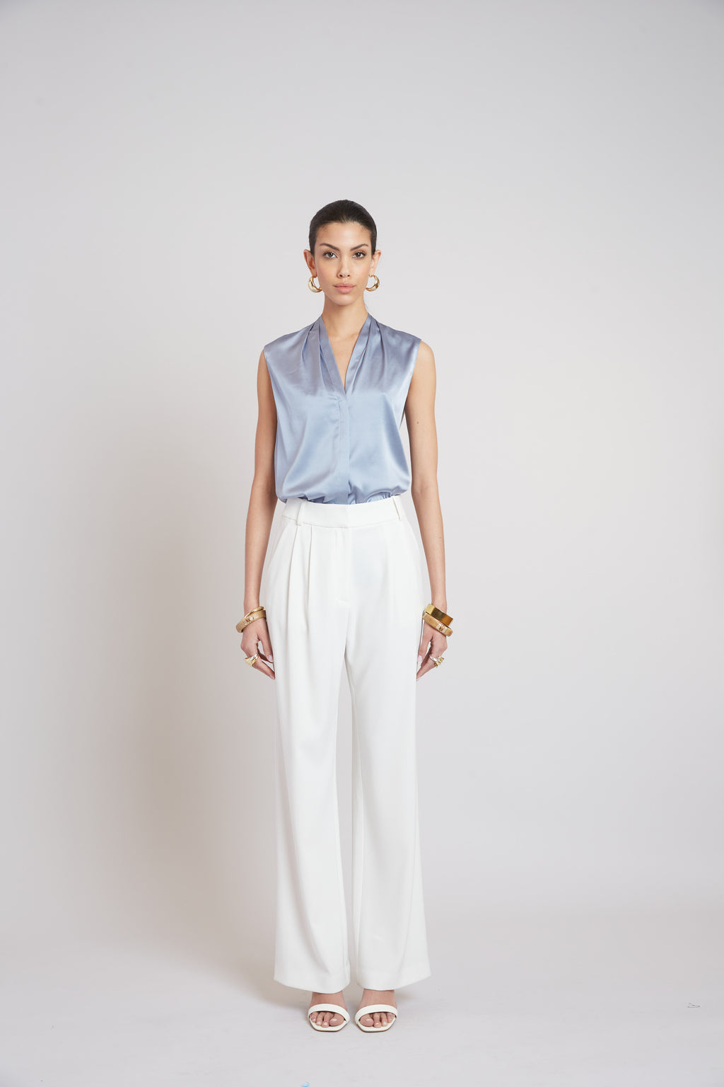 Women Sleeveless Silk Button Down Shirt  | Elie Tahari