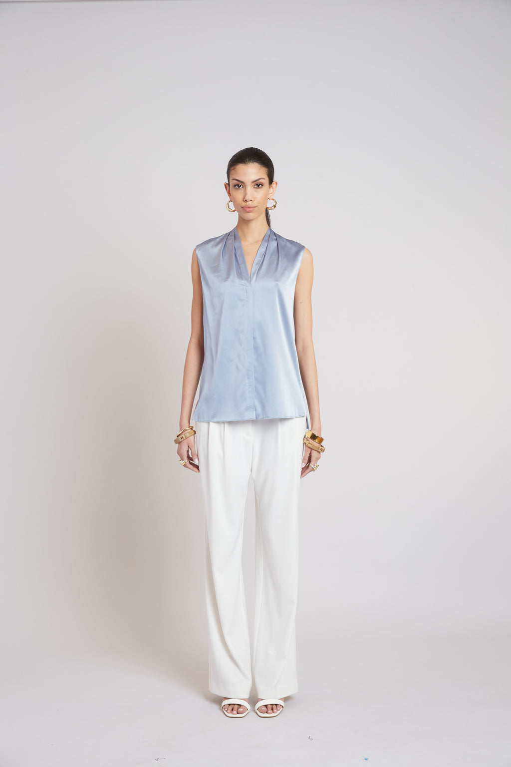 Women Sleeveless Silk Button Down Shirt  | Elie Tahari