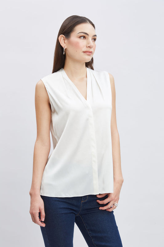 Women Sleeveless Silk Button Down Shirt  | Elie Tahari
