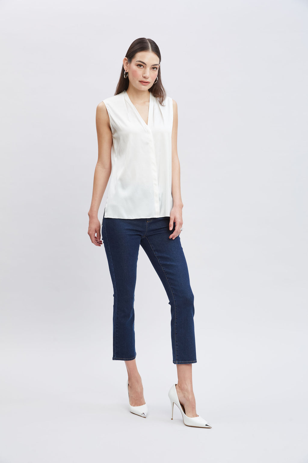 Women Sleeveless Silk Button Down Shirt  | Elie Tahari
