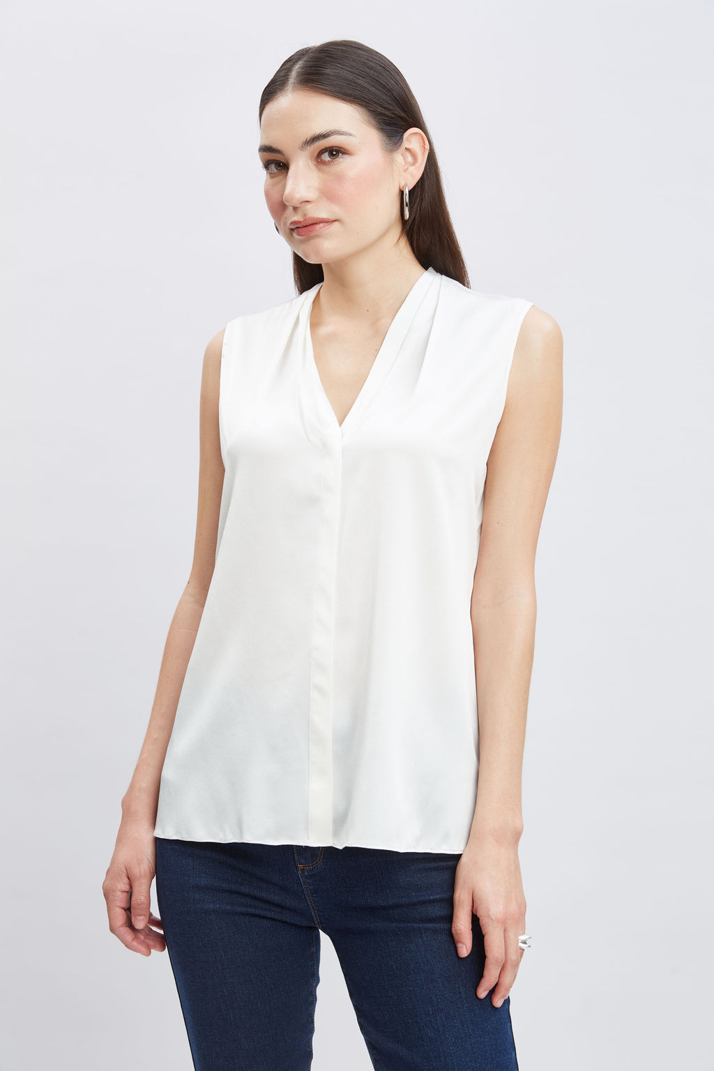 Women Sleeveless Silk Button Down Shirt  | Elie Tahari