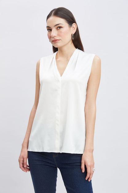 Women Sleeveless Silk Button Down Shirt  | Elie Tahari